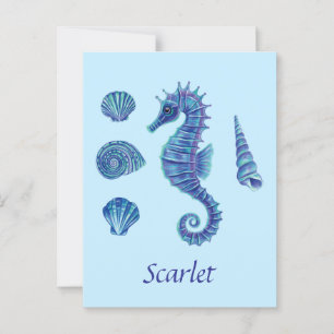  Blue Seahorse & Seashells Briefkaart