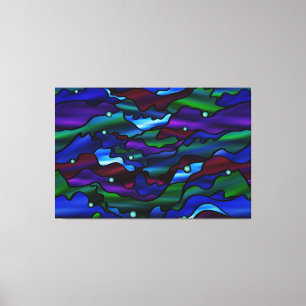 Blue Seascape Biologisch Glas in lood Abstract Canvas Afdruk