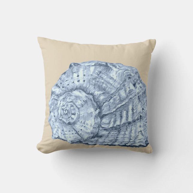 Blue Seashell 3 op Beige Kussen (Voorkant)