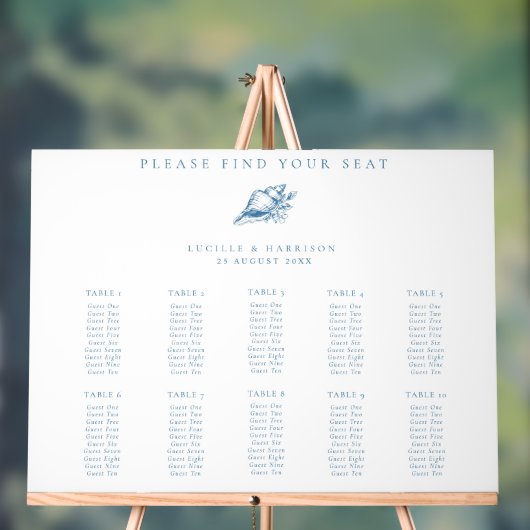 Blue Seashell Beach Mariage 10 Tables Plan de sièg (Neutre)