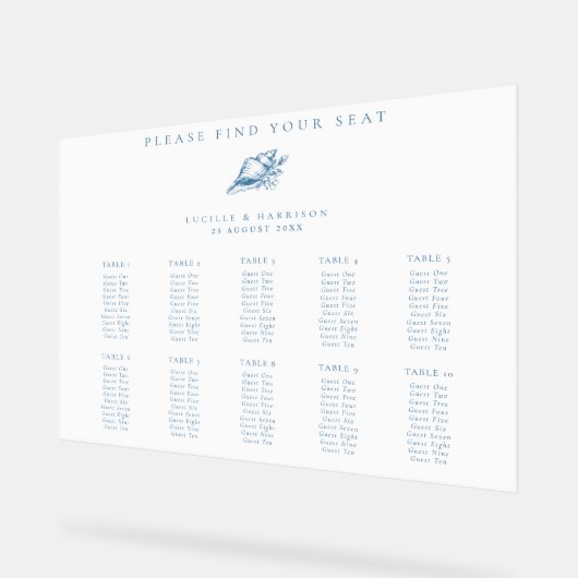 Blue Seashell Beach Mariage 10 Tables Plan de sièg (Angle)