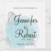 Blue Seashell Beach Wedding Vin Étiquette (Étiquettes simples)