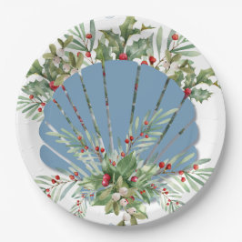 Blue Seashell Coastal Christmas Papieren Bordje