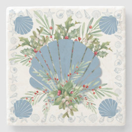Blue Seashell Coastal Christmas Stenen Onderzetter