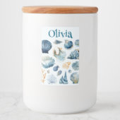 Blue Seashell Food Container Label | Custom Name Voedselcontainer Etiket (Voorkant)