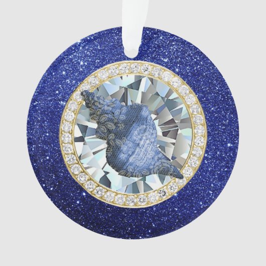 Blue Seashell Jewel Blue Faux Glitter Ornament (voorkant)