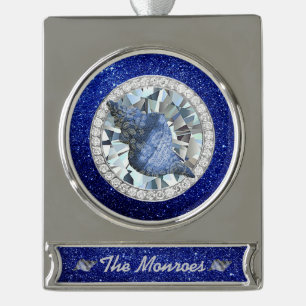 Blue Seashell Jewel Blue Faux Glitter Verzilverd Banner Ornament
