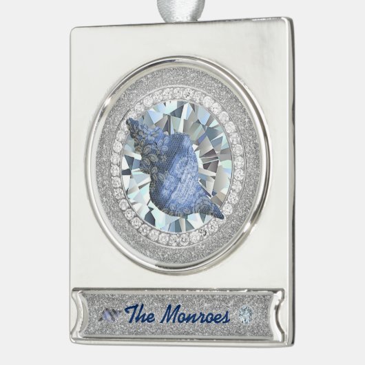 Blue Seashell Jewel Verzilverd Banner Ornament (Links)