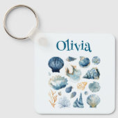 Blue Seashell Keychain | Custom Name (Voorkant)