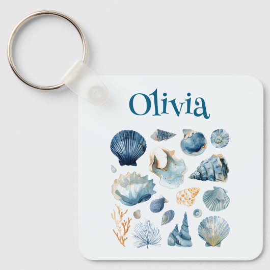 Blue Seashell Keychain | Custom Name (Voorkant)