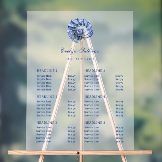 Blue Seashell Logo prijslijst Acryl Bord (Neutraal)