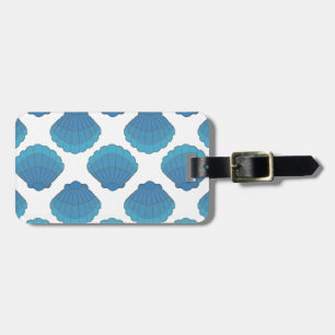 Blue Seashell Mosaic Pattern Bagagelabel