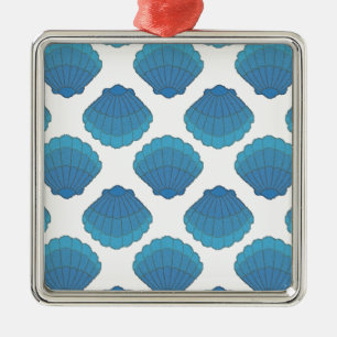 Blue Seashell Mosaic Pattern Metalen Ornament
