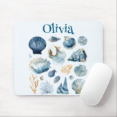 Blue Seashell Mouse Pad | Custom Name Muismat (Met muis)