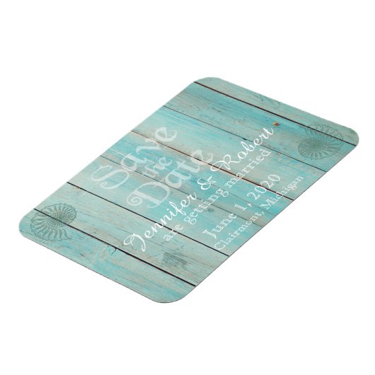 Blue Seashell op het houten strand Weddenschap Sav Magneet (Linkerzijde)