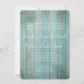 Blue Seashell op Wood Beach bruiloft Kaart (Voorkant)