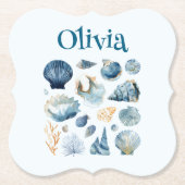 Blue Seashell Paper Onderzetter – Aangepaste naam (Voorkant)