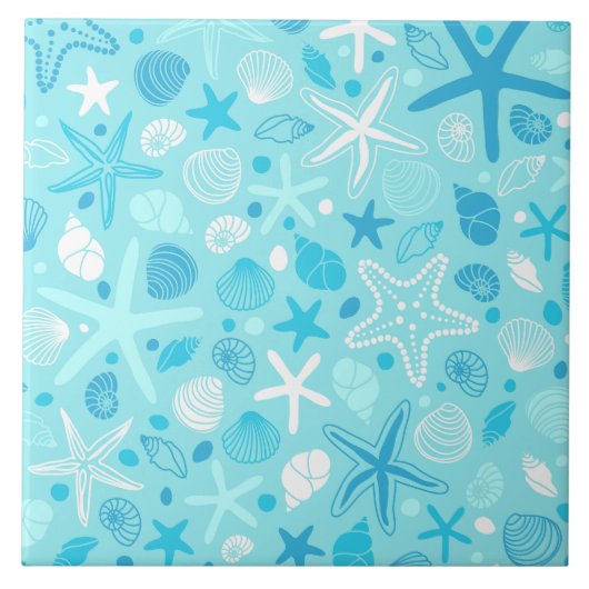 Blue Seashell & Star Bathroom Art Tegeltje (Voorkant)
