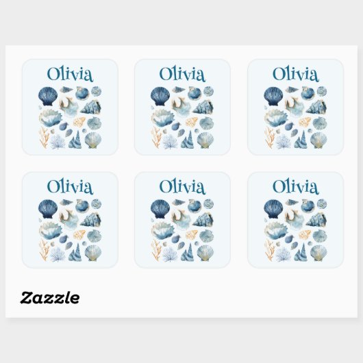 Blue Seashell Sticker | Custom Name (Feuille)