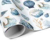 Blue Seashell Summer Wrapping Paper  Cadeaupapier (Rol Hoek)