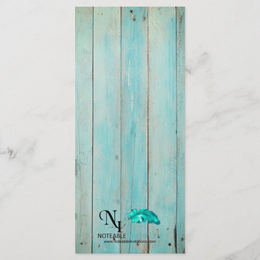 Blue Seashell sur Wood Beach Menu de mariage (Dos)