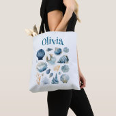Blue Seashell Tote Bag – Custom Name (Dichtbij)