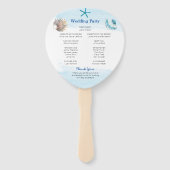Blue Seashell Waterverf Theme Wedding Programme Handwaaier (Achterkant)