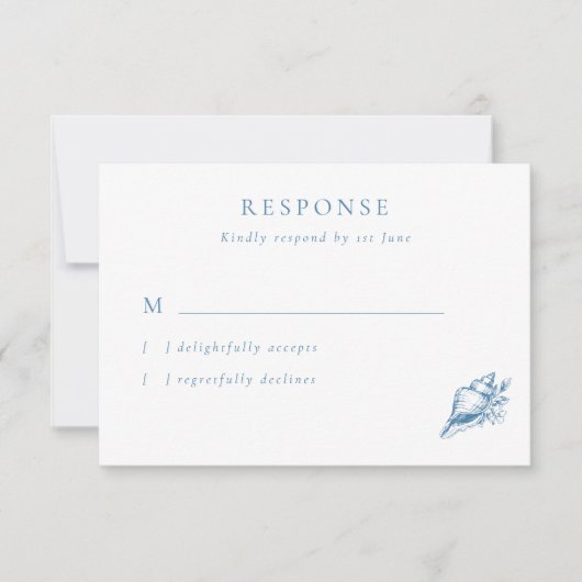 Blue Seashell Wedding RSVP Kaart (Voorkant)