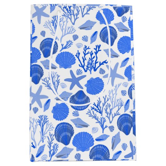 Blue Seashells and Coral Pattern Medium Cadeauzakje (Voorkant)