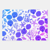 Blue Seashells and Coral Pattern Seaside Cadeaut Inpakpapier Vel (Voorkant 3)
