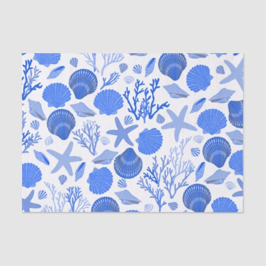 Blue Seashells and Coral Pattern Tissuepapier (Voorkant)