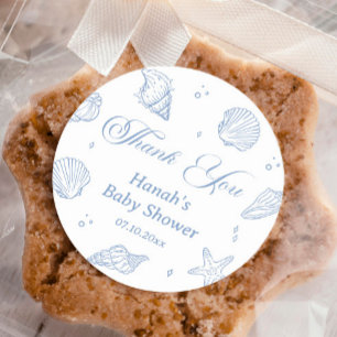 Blue Seashells Coastal Baby shower Bedankt Ronde Sticker