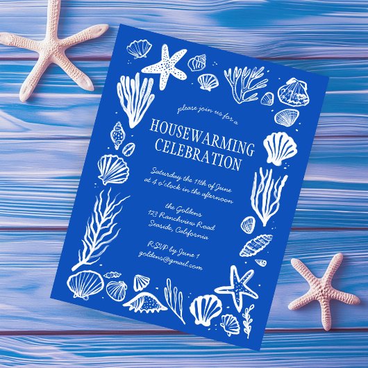 Blue Seashells Custom HOUSEWARMING PARTY Briefkaart