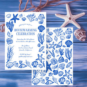 Blue Seashells Custom HOUSEWARMING PARTY Kaart