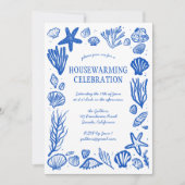 Blue Seashells Custom HOUSEWARMING PARTY Kaart (Voorkant)