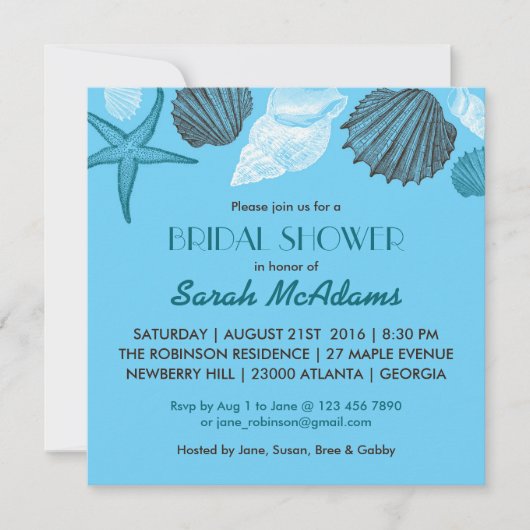 Blue Seashells Mariage Douche nuptiale Invitation (Devant)