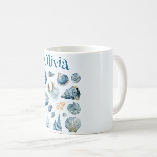 Blue Seashells Mug | Custom Name (Devant droit)