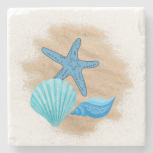 Blue Seashells on Beach Onderzetters