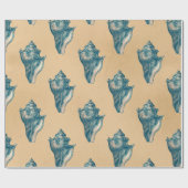 Blue Seashells op Tan Cadeaupapier (Vlak)
