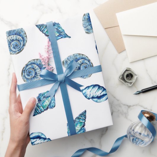 Blue Seashells Pattern Cadeaupapier (Geschenken)