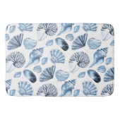Blue Seashells Pattern op White Beach House Badmat (Voorkant)