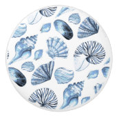 Blue Seashells Pattern op White Beach House Keramische Knop (Voorkant)
