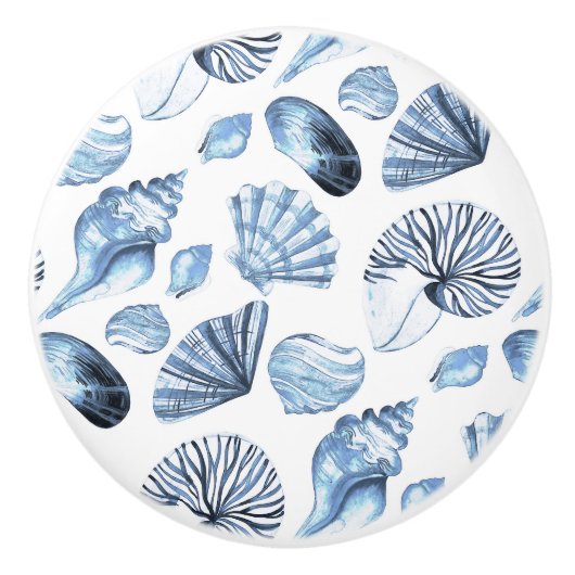 Blue Seashells Pattern op White Beach House Keramische Knop (Voorkant)