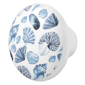 Blue Seashells Pattern op White Beach House Keramische Knop (Rechts)