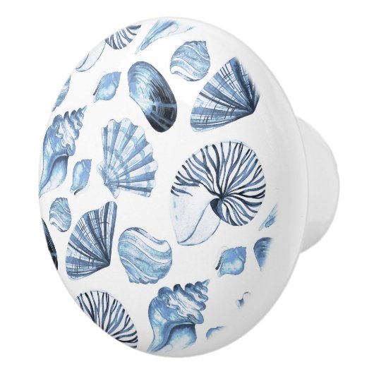 Blue Seashells Pattern op White Beach House Keramische Knop (Rechts)