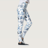 Blue Seashells Pattern op White Leggings (Rechts)