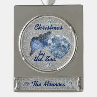 Blue Seashells Silver Faux Glitter Xmas van het Ze Verzilverd Banner Ornament