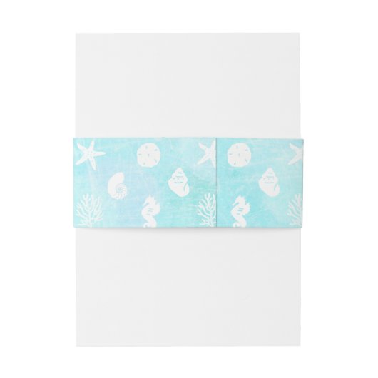  Blue Seaside Seashell Wedding Uitnodigingen Wikkel (Achterkant Voorbeeld)