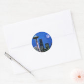 Blue Seattle Downtown Skyline Ronde Sticker (Envelop)