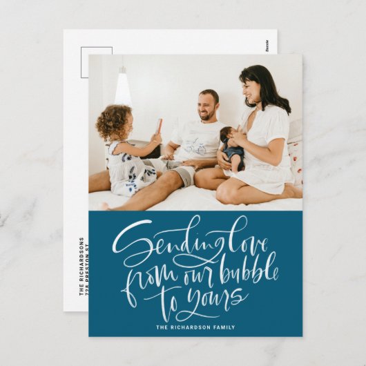 Blue Sending Love from Our Bubble to Yours Photo Feestdagenkaart (Voorkant / Achterkant)